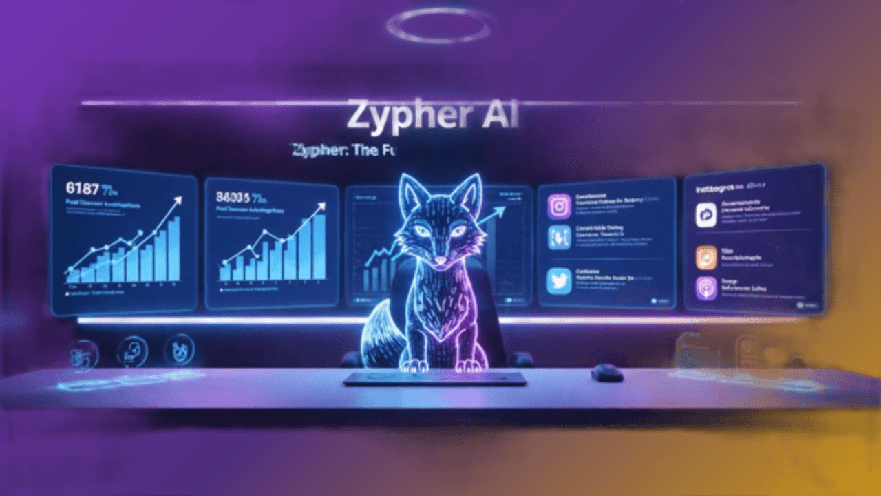 Zypher dashboard with analytics and social media automation tools